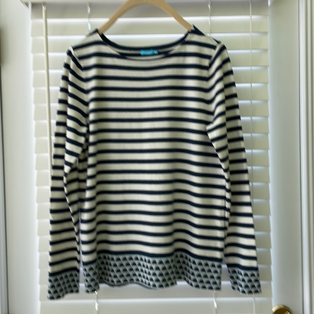 J. McLaughlin blue and white stripe sweater size M
